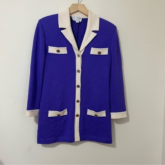 St. John Long Length Button Down Blazer in Purple sz 8 - Picture 1 of 5